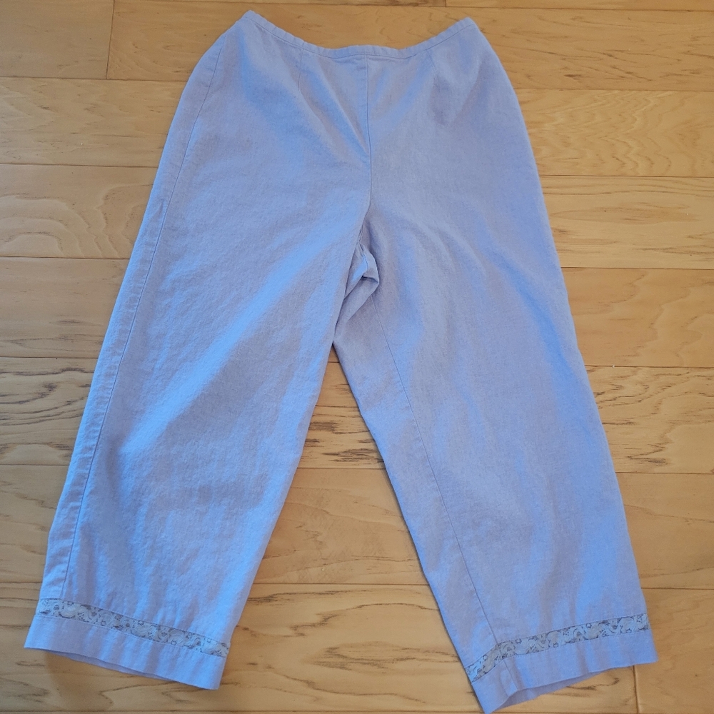 Linen, Floral Lavender Sleeveless Top And  Matching Pants, Norton Studio, Lace - Picture 4 of 10